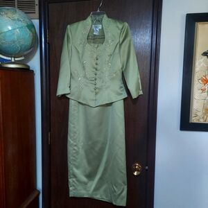 OLIVE GREEN Formal Beaded Suit JR NITES by CALIENDO, Size 8/6